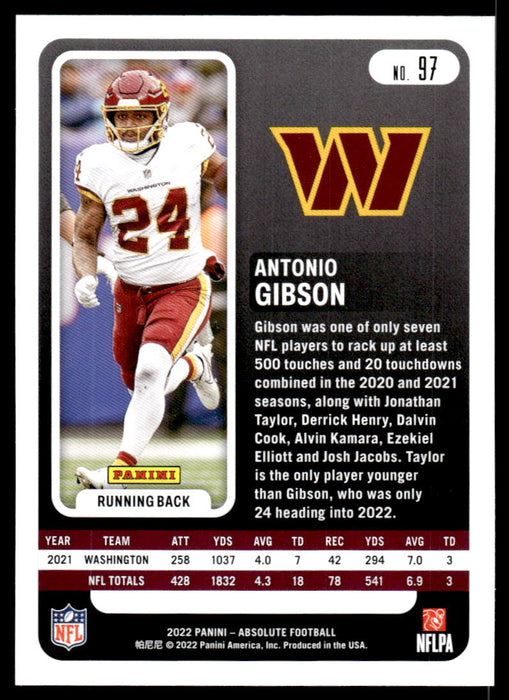 Antonio Gibson 2022 Panini Absolute Football Base Back of Card