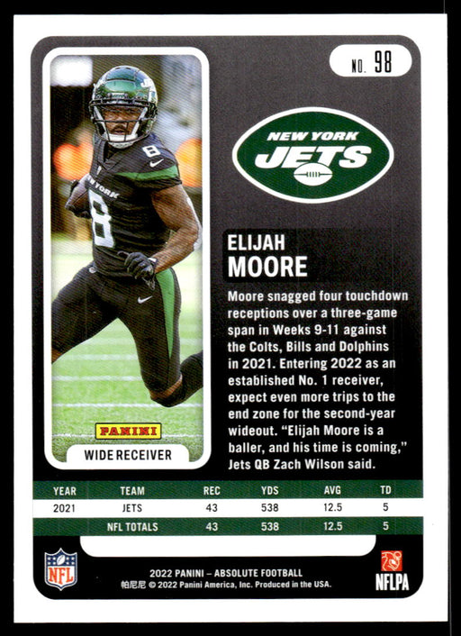 Elijah Moore 2022 Panini Absolute Football Base Back of Card