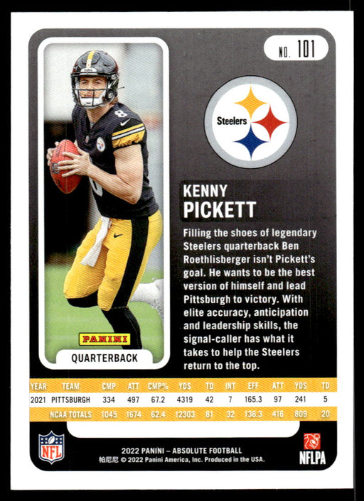 Kenny Pickett 2022 Panini Absolute Football Base Back of Card