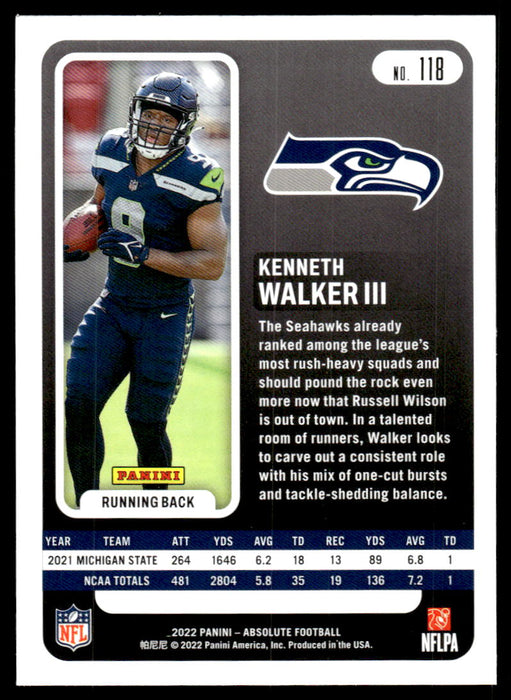 Kenneth Walker III 2022 Panini Absolute Football Base Back of Card