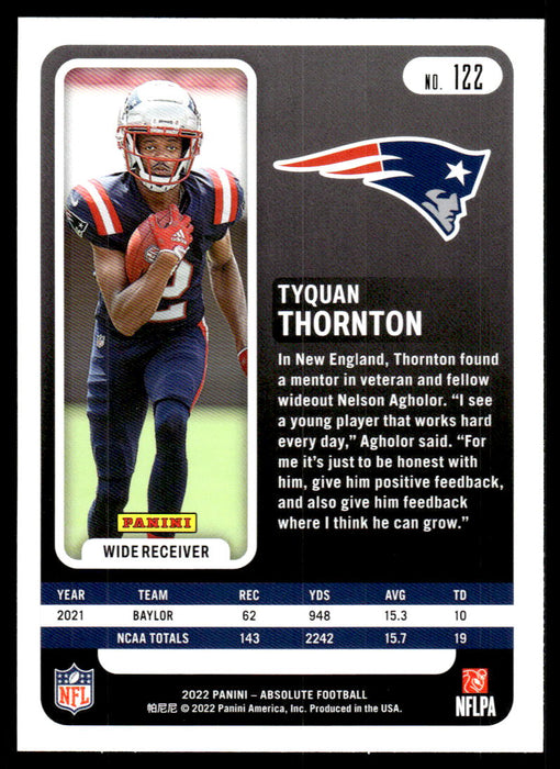 Tyquan Thornton 2022 Panini Absolute Football Base Back of Card