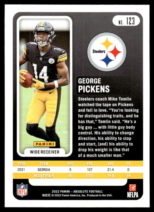 George Pickens 2022 Panini Absolute Football Base Back of Card