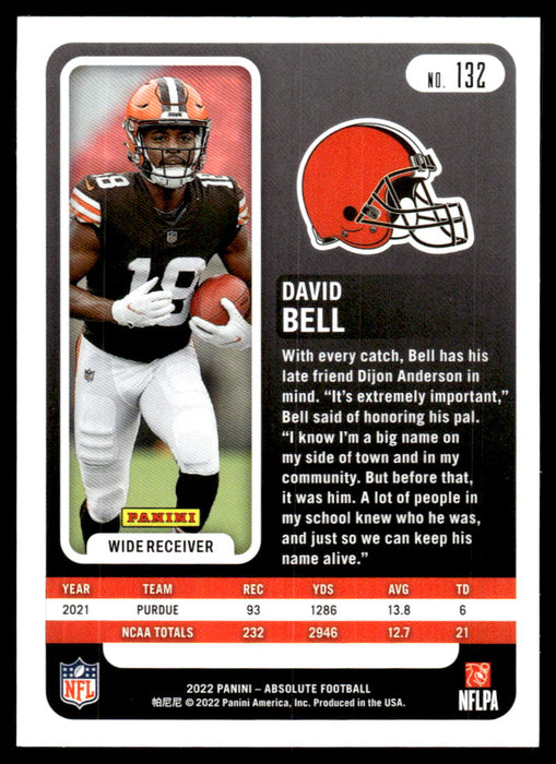 David Bell 2022 Panini Absolute Football Base Back of Card