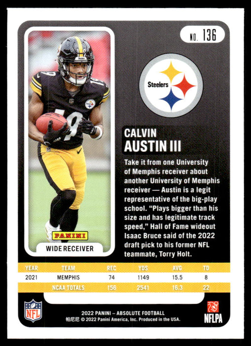 Calvin Austin III 2022 Panini Absolute Football Base Back of Card