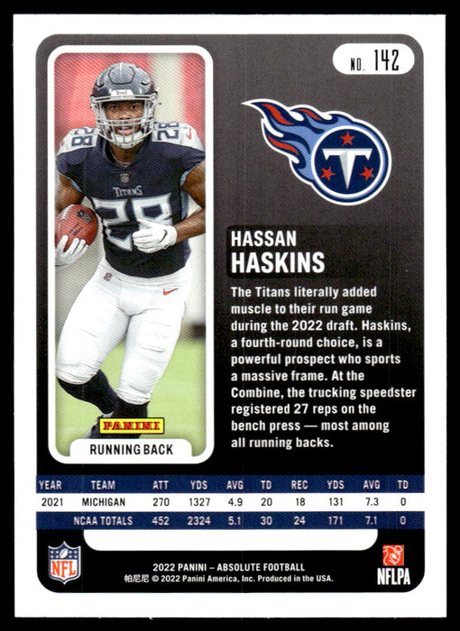 Hassan Haskins 2022 Panini Absolute Football Base Back of Card