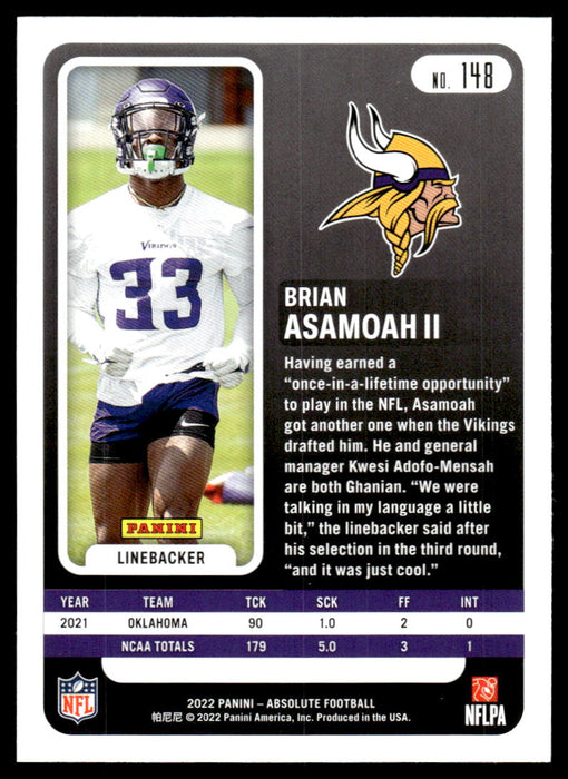 Brian Asamoah II 2022 Panini Absolute Football Base Back of Card