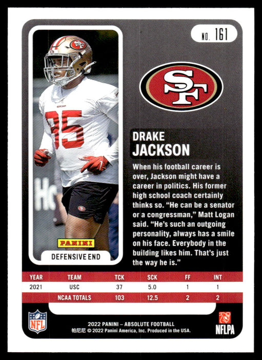 Drake Jackson 2022 Panini Absolute Football Base Back of Card