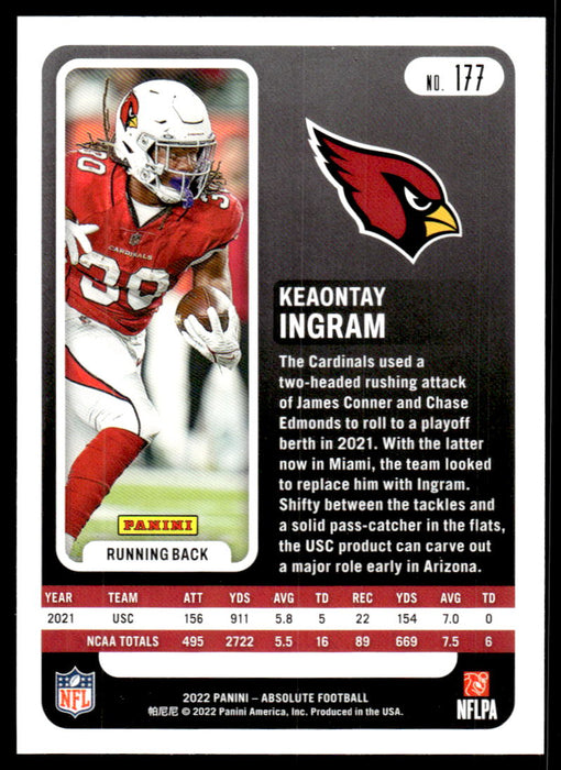 Keaontay Ingram 2022 Panini Absolute Football Base Back of Card