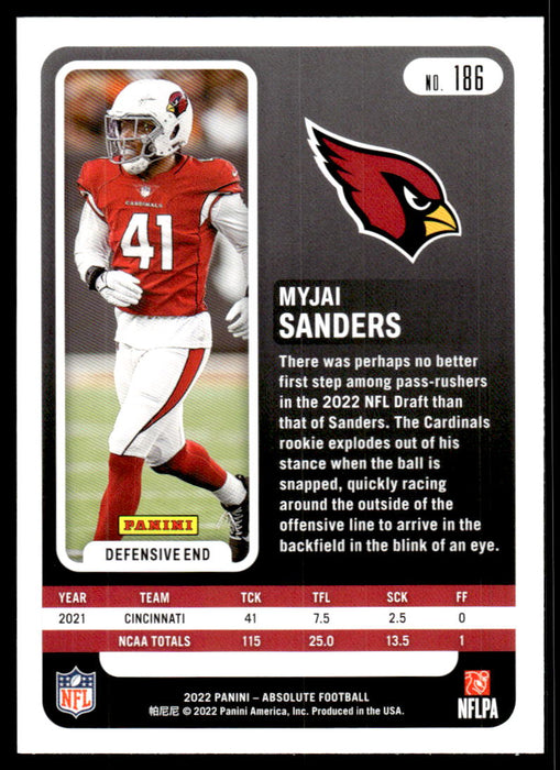 Myjai Sanders 2022 Panini Absolute Football Base Back of Card