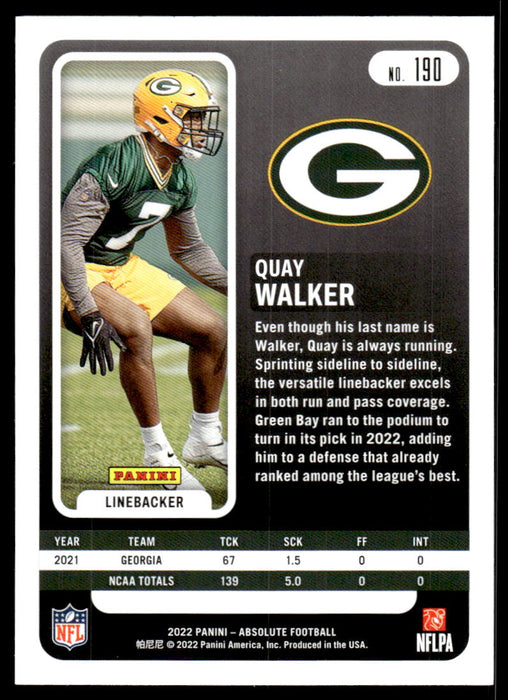 Quay Walker 2022 Panini Absolute Football Base Back of Card