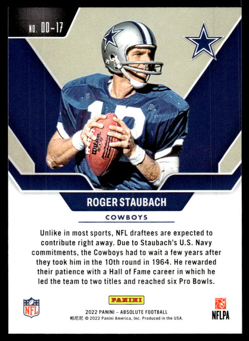 Roger Staubach 2022 Panini Absolute Football Draft Diamonds Back of Card