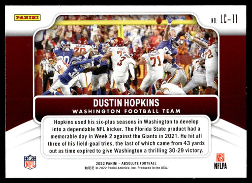 Dustin Hopkins 2022 Panini Absolute Football Last Call Back of Card