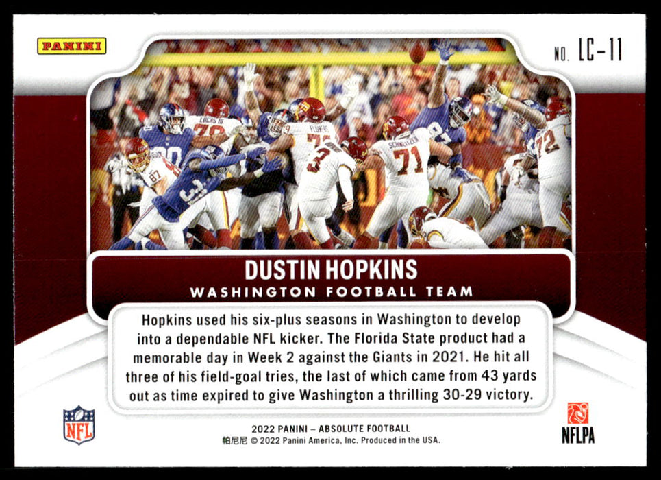 Dustin Hopkins 2022 Panini Absolute Football Last Call Back of Card