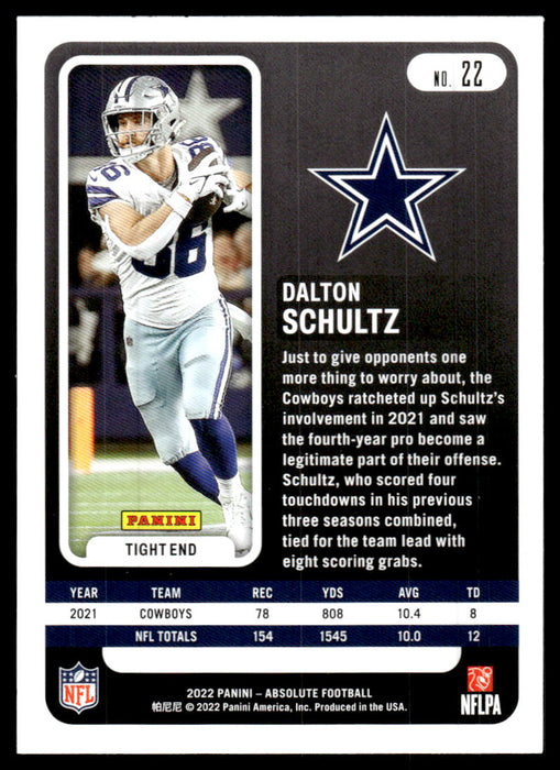 Dalton Schultz 2022 Panini Absolute Football Blue Back of Card