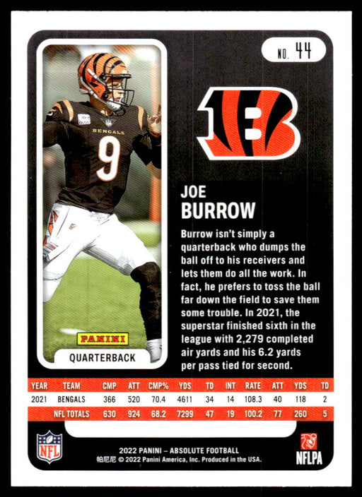 Joe Burrow 2022 Panini Absolute Football Green Back of Card