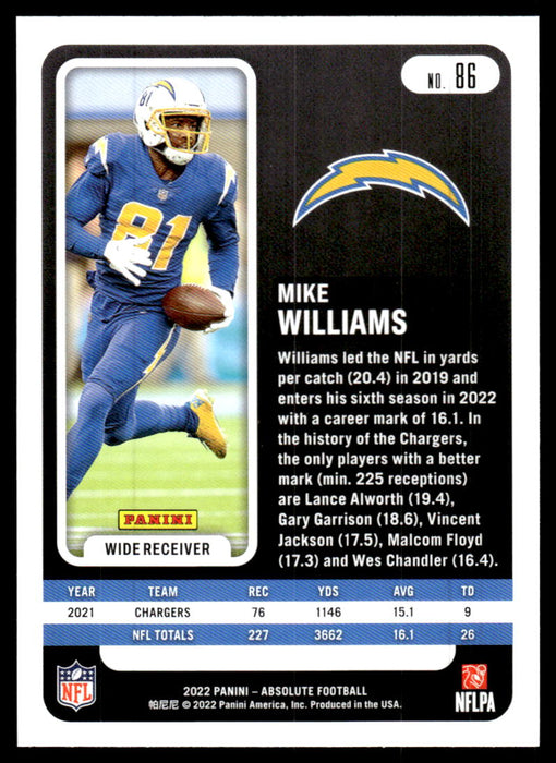 Mike Williams 2022 Panini Absolute Football Green Back of Card