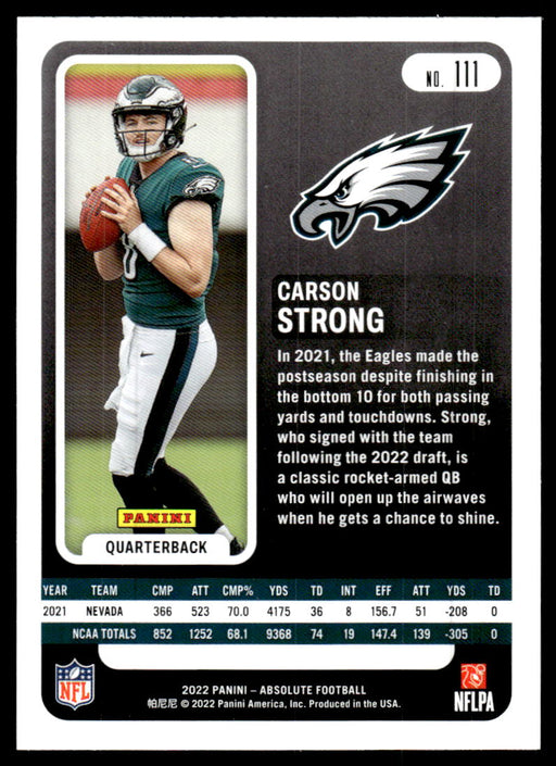 Carson Strong 2022 Panini Absolute Football Green Back of Card