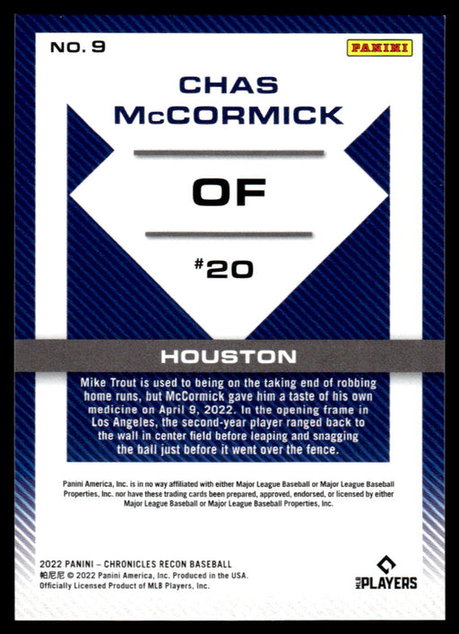 Chas McCormick 2022 Panini Chronicles Baseball Recon Back of Card