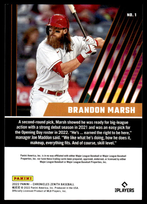 Brandon Marsh 2022 Panini Chronicles Baseball Zenith Back of Card