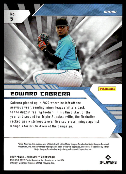 Edward Cabrera 2022 Panini Chronicles Baseball XR Back of Card