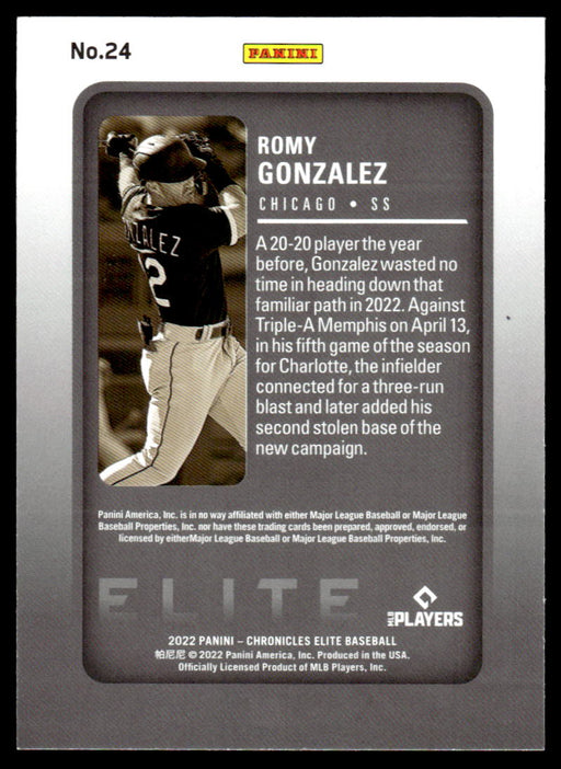 Romy Gonzalez 2022 Panini Chronicles Baseball Elite Back of Card