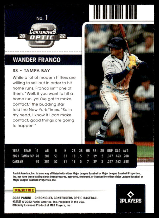 Wander Franco 2022 Panini Chronicles Baseball Contenders Optic Back of Card