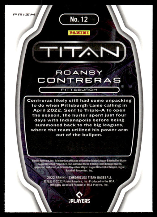 Roansy Contreras 2022 Panini Chronicles Baseball Titan Hyper Prizm Back of Card