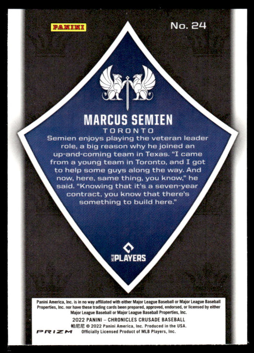 Marcus Semien 2022 Panini Chronicles Baseball Crusade Hyper Prizm Back of Card