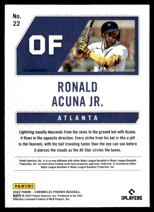 Ronald Acuna Jr. 2022 Panini Chronicles Baseball Phoenix Hyper Prizm Back of Card