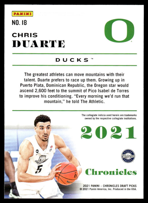 Chris Duarte 2021 Panini Chronicles Draft Picks Pink Chronicles Back of Card