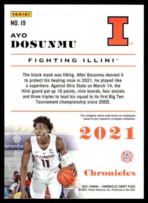 Ayo Dosunmu 2021 Panini Chronicles Draft Picks Pink Chronicles Back of Card