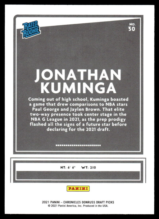 Jonathan Kuminga 2021 Panini Chronicles Draft Picks Pink Rated Rookie Back of Card