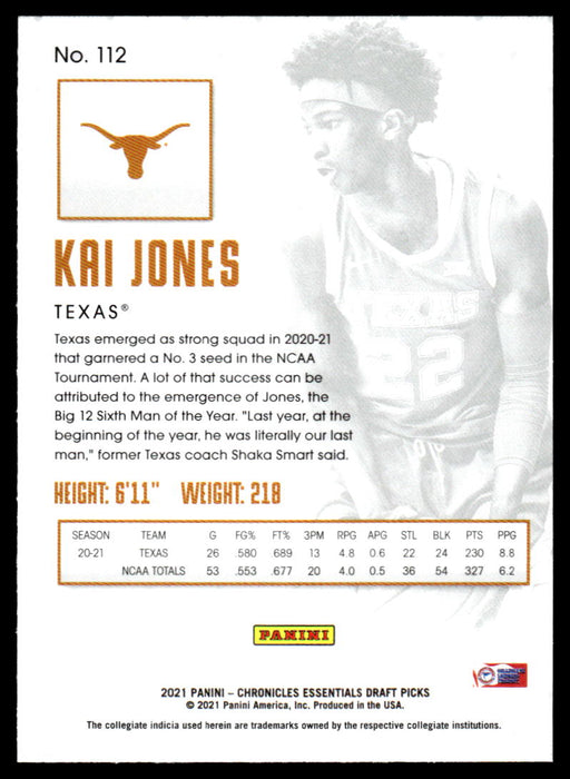 Kai Jones 2021 Panini Chronicles Draft Picks Pink Essentials Back of Card