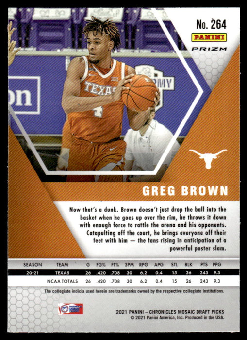 Greg Brown 2021 Panini Chronicles Draft Picks Pink Mosaic Back of Card