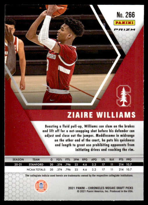 Ziaire Williams 2021 Panini Chronicles Draft Picks Pink Mosaic Back of Card