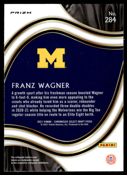 Franz Wagner 2021 Panini Chronicles Draft Picks Pink Select Back of Card