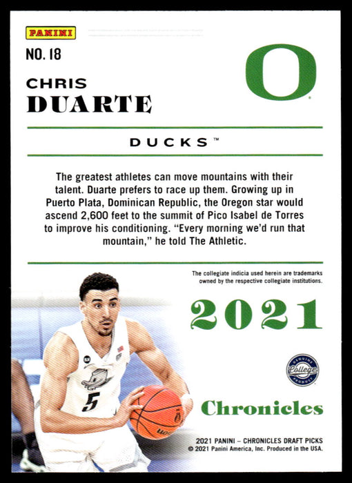 Chris Duarte 2021 Panini Chronicles Draft Picks Chronicles Back of Card