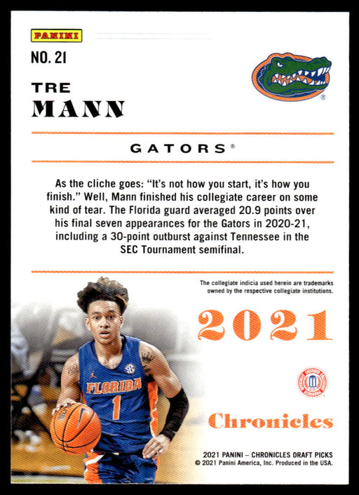 Tre Mann 2021 Panini Chronicles Draft Picks Chronicles Back of Card