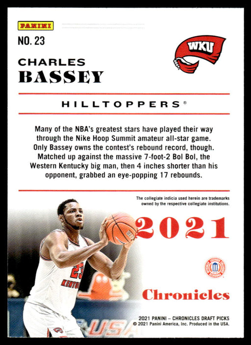 Charles Bassey 2021 Panini Chronicles Draft Picks Chronicles Back of Card