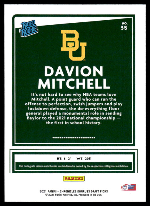 Davion Mitchell 2021 Panini Chronicles Draft Picks Rated Rookie Back of Card