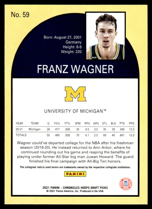 Franz Wagner 2021 Panini Chronicles Draft Picks Hoops Retro Back of Card