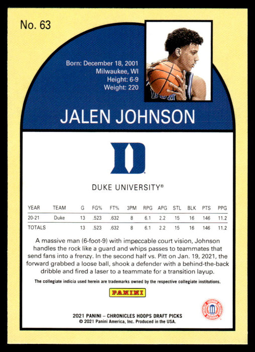 Jalen Johnson 2021 Panini Chronicles Draft Picks Hoops Retro Back of Card