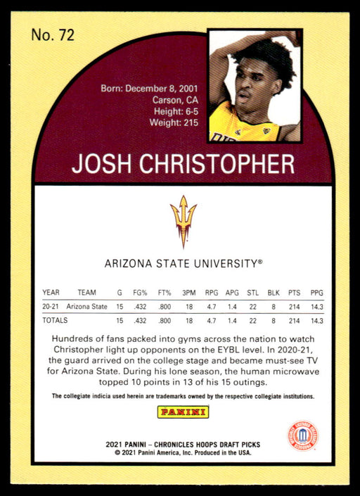 Josh Christopher 2021 Panini Chronicles Draft Picks Hoops Retro Back of Card