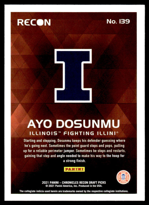 Ayo Dosunmu 2021 Panini Chronicles Draft Picks Recon Back of Card