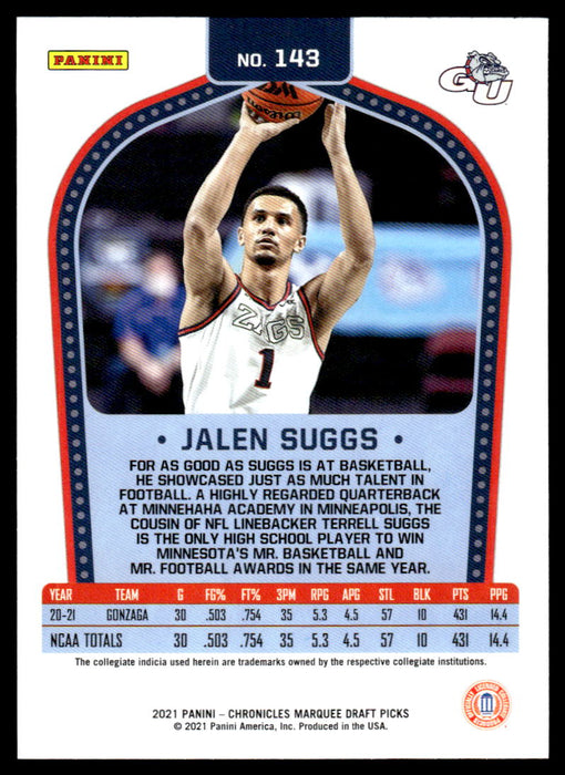 Jalen Suggs 2021 Panini Chronicles Draft Picks Marquee Back of Card