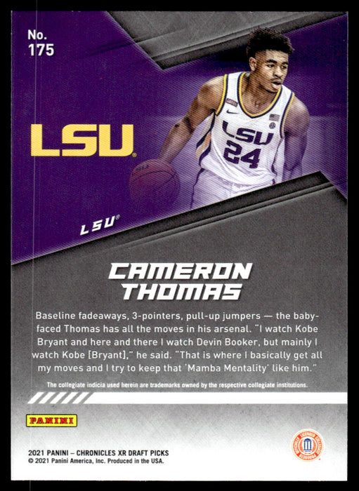 Cameron Thomas 2021 Panini Chronicles Draft Picks XR Back of Card