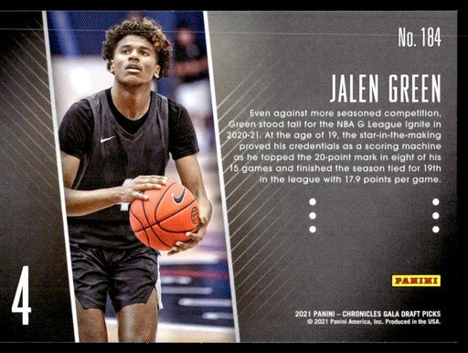 Jalen Green 2021 Panini Chronicles Draft Picks Gala Rookies Back of Card