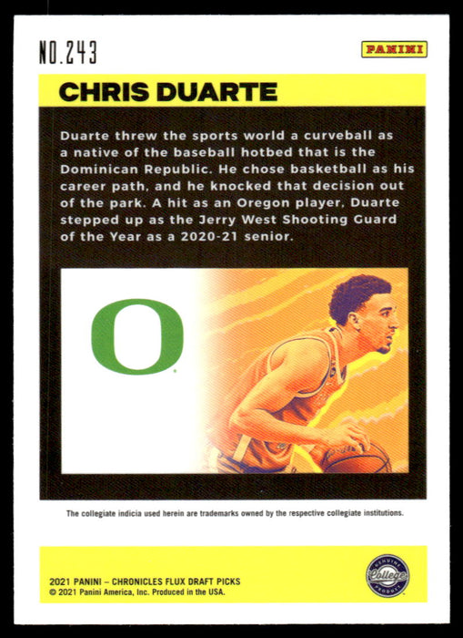 Chris Duarte 2021 Panini Chronicles Draft Picks Flux Back of Card