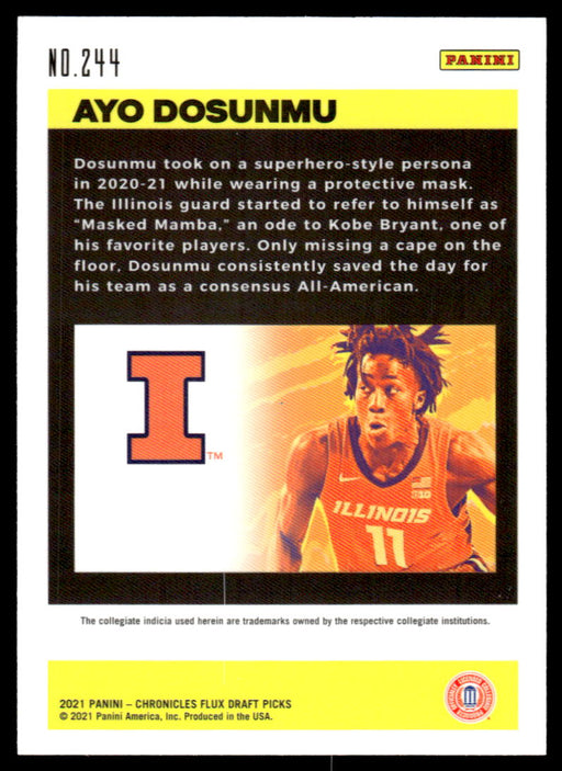 Ayo Dosunmu 2021 Panini Chronicles Draft Picks Flux Back of Card