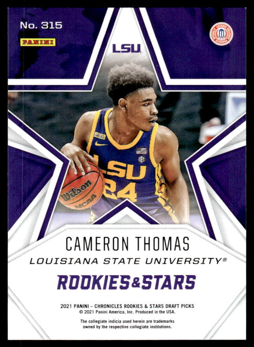 Cameron Thomas 2021 Panini Chronicles Draft Picks Rookies & Stars Back of Card